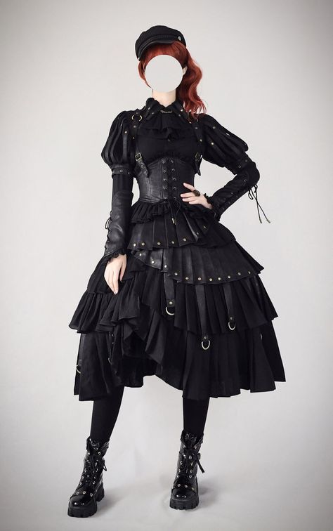 Shirt Corset, Goth Outfit Ideas, Silk Chiffon Fabric, Suspender Dress, Leather Shirt, Japanese Street Fashion, Goth Outfits, Cosplay Outfits, Lolita Dress