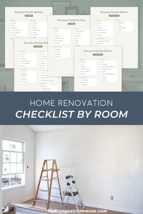 home renovation checklist by room, free pdf download. kitchen, bathroom, bedroom, dining room and living room remodel checklist Home Renovation Checklist Free Printable, Kitchen Renovation Checklist, Bathroom Remodel Checklist, Remodel Checklist Free Printable, House Remodel Checklist, Home Renovation Checklist, Home Remodel Checklist, Renovation Checklist, Remodeling Checklist