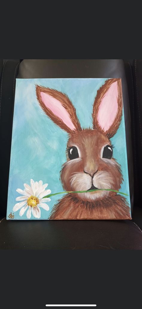 Bunny Canvas Painting Diy, Simple Rabbit Painting, Easter Sip And Paint Ideas, Bunny Paintings Easy, Easy Easter Painting Ideas, Easy Easter Paintings, Easter Canvas Painting Ideas Easy, Bunny Painting Easy, Spring Canvas Painting Ideas Easy