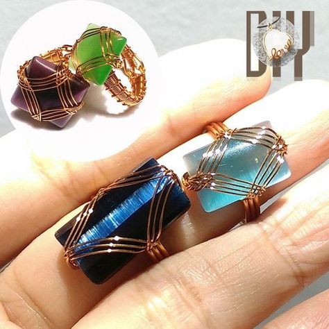 Lan Anh Handmade on Instagram: "Ring | square and rectangular cabochon | Wire wrapped stones without holes Full tutorial video : Ring with rectangular cabochon 386 : https://youtu.be/E8_iQJFNTSQ Wire ring with square cabochon 385 : https://youtu.be/ZARQO5hNZEM Subscribe to LanAnhHandmade youtube channel to see all the full tutorials https://www.youtube.com/LanAnhHandmade #LanAnhHandmade #Youtube #Howtodo #Howtomake #Tutorial #Copperwire #copperwireart #copperwirejewelry #diy #diyideas #diy Square Wire Ring, Wire Wrapped Rectangle Stone, Wire Wrapped Square Stone, Wire Wrapped Stones, Wrapped Stones, Instagram Ring, Copper Wire Art, Wire Jewelry Patterns, Wire Wrap Cabochon