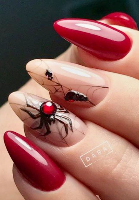 Disney Halloween Nails, Black Halloween Nails, Red Halloween, Holloween Nails, Halloween Nails Easy, Witchy Nails, Halloween Acrylic Nails, Nails Easy, Easy Nails