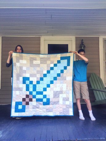 Minecraft Diamond Sword Quilt | Weeknight Quilting Minecraft Quilt, Minecraft Crochet, Minecraft Diamond, Star Wars Quilt, Pixel Quilting, Minecraft Room, My Joy, Childrens Quilts, Minecraft Crafts