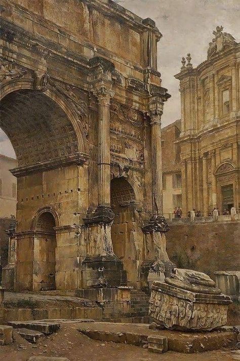 Not a castle, however, it is an abandon or slightly maintained structure. Septimius Severus, Imperiul Roman, Architecture Antique, Rome Antique, Empire Romain, Roman Architecture, Architecture Painting, Roman History, Italian Painters