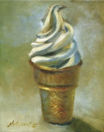 Baskin-Robbins Vanilla Ice cream Cone 10 x8 Oil on canvas Original ... Ice Cream Cone Drawing, Cone Drawing, Vanilla Ice Cream Cone, Ice Cream Painting, Food References, Food Art Painting, Painting Food, Ice Cream Art, Wayne Thiebaud