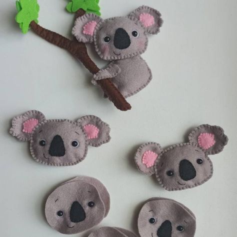 "Felt ornament koala. Safari jungle animals" Felt Kangaroo Pattern Free, Koala Bear Crafts, Felt Koala Pattern Free, Koala Crafts, Koala Felt Pattern, Needle Felted Koala, Koala Plush Pattern, Koala Christmas Ornament Diy, Diy Koala