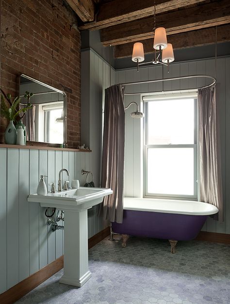 7 Fabulous Victorian Bathrooms Keeping It Old School | Brownstoner Victorian Bathroom Tiles, Lilac Bathroom, Victorian Bathrooms, Lilac Paint, Luxe Bathroom, Apartment Vibes, Pale Lilac, Brown House, Victorian Bathroom