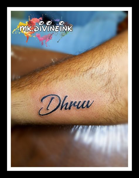 Name tattoo, English font tattoo, Cursive style, Calligraphy tattoo, Black tattoo, Name, Dhruv tattoo, Tattoo design, Tattoo ideas, Tattoo style, Customise tattoo designs, Small tattoo  INSTAGRAM:- www.instagram.com/mk.divineink Dhruv Name Tattoo, Dhruv Name, English Font Tattoo, Tattoo Cursive, Tattoo English, Font Tattoo, Tattoo Design Tattoo, English Fonts, Tattoo Name