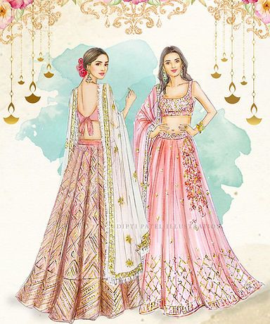 Indian Fashion Illustration Sketches, Indian Wear Illustration, Bride Fashion Illustration, Fashion Model Sketch, White Instagram, Painting Horse, Bridal Lehenga Designs, Illustration Collage, Fashion Illustration Collage