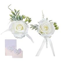 Homecoming Corsage And Boutonniere, Flower Bracelet Wedding, Bracelet Corsage, White Rose Boutonniere, Buttonhole Flowers, Homecoming Corsage, Corsage And Boutonniere Set, White Boutonniere, Wrist Flowers