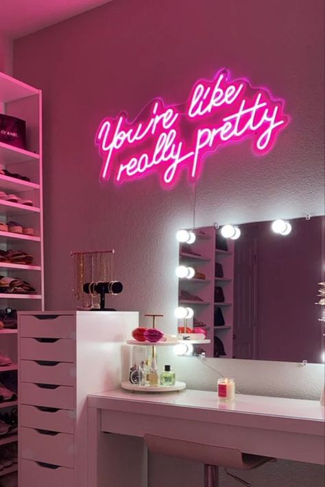 Add some fun to your space with this playful neon signThe glowing words 'you're like really prettyare the perfect pick-me-up for anyone who needs a little extra confidence boostHang this sign in your bedroombathroomor wherever you want to add a touch of humor and self-loveIt's also a great gift for a friend or loved oneWith its durable construction and easy-to-use hanging hardwareyou can enjoy this sign for years to comecustomneonsign neonsign salondecor hairsalonsign You're Like Really Pretty, Confidence Boost, Bedroom Bathroom, Neon Sign, Self Love, Vanity, Neon, Humor, Signs