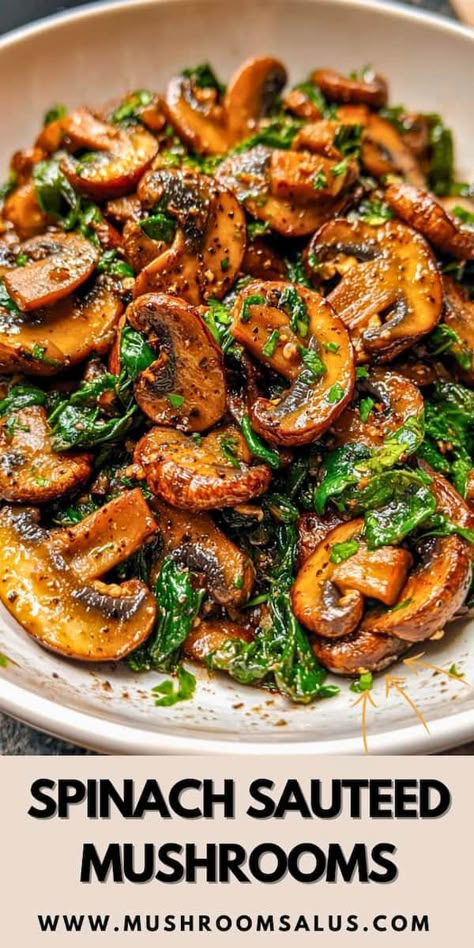 Discover this easy-to-make and healthy dish, perfect for any meal! Our Spinach Sautéed Mushrooms recipe combines tender mushrooms and fresh spinach, lightly sautéed with garlic and olive oil, creating a simple yet flavorful vegetarian side. This dish is ideal for those who love mushroom recipes that are quick, nutritious, and packed with flavor. These sautéed mushrooms with spinach will not disappoint. Spinach Recipes Healthy, Mushroom Recipes Healthy, Garlic And Olive Oil, Vegan Protein Recipes, Sautéed Mushrooms, High Protein Vegan Recipes, Vegetable Side Dishes Recipes, Veggie Meals, Side Dishes Recipes