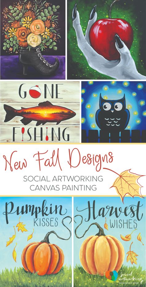 Fall for these New Designs! - Social Artworking Boot Bouquet, Social Artworking, Fall Canvas Painting, Fall Canvas, Poison Apple, Project For Kids, Canvas Painting Tutorials, Simple Canvas Paintings, A Starry Night