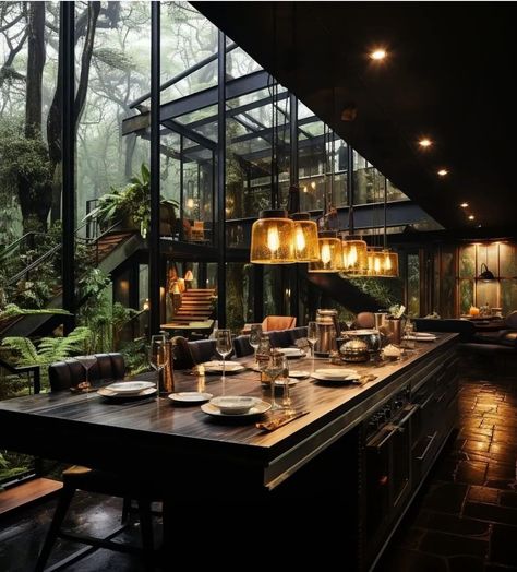 Via @idreamhouse Dark Modern House Interiors, Dark Modern Home, Dark Modern House, Dream House In The Woods, Dream House Aesthetic, Dark Modern, Dark House, Modern Mansion, Fantasy House