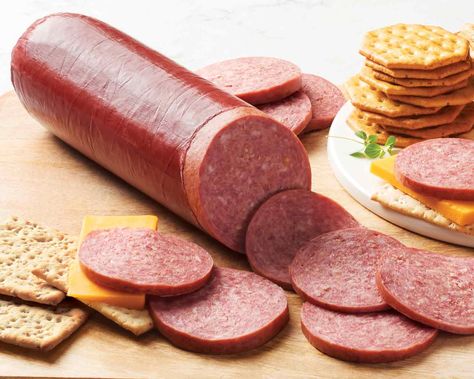 Our summer sausage is fully cooked and made with mildly seasoned beef and pork sausage. Homemade Summer Sausage, Summer Sausage Recipes, Sausage Kabobs, Sausage Making Recipes, Summer Sausage, Make Ahead Appetizers, Strawberry Salad, How To Make Sausage, Vegetable Drinks