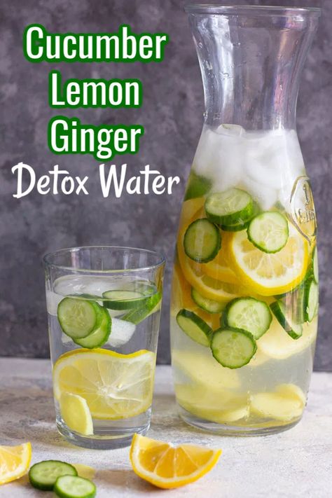 Cucumber lemon ginger water is my favorite detox water! It comes with many benefits and it's so easy to make. Add chia seeds, pineapple, mint or strawberries to this recipe for more flavor! Chia Seed Water Benefits, Lemon Ginger Detox Water, Ginger Detox Water, Lemon Ginger Water, Air Lemon, Chia Seed Water, Hot Lemon Water, Pineapple Mint, Lemon Health Benefits