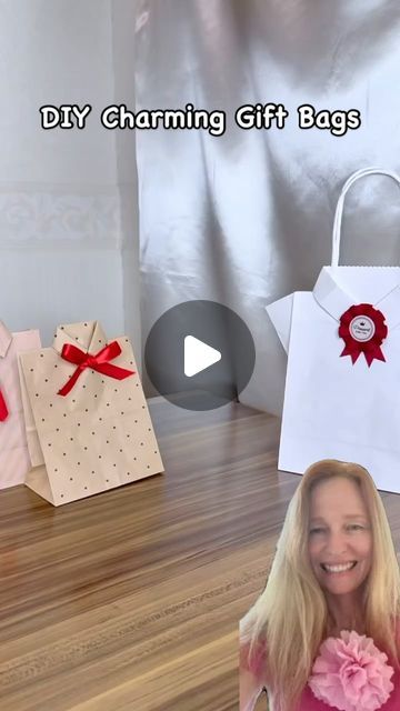 How To Make Bags Out Of Paper, Gift Bag Closing Hack, Decorating Brown Paper Bags, Decorating Gift Bags Ideas, Paper Bag Hearts, Bag Wrapping Ideas, Shirt Gift Box Ideas, Christmas Bags Diy, Christmas Paper Bags Ideas