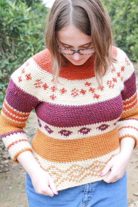 Fair Isle Crochet Sweater, Cowl Neck Sweater Pattern, Crochet Fair Isle, Colorwork Sweater, Crochet Colorwork, Pattern Crochet Sweater, Sweater Pattern Crochet, Fair Isle Crochet, Fair Isle Pullover