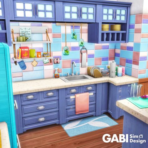 Sims 4 Colorful Kitchen, Sims 4 Maximalist House, Sims 4 Kitchen Ideas No Cc, Sims 4 Interior Design Ideas No Cc, Sims 4 Cc Exterior, Sims 4 Kitchen Ideas, Kitchen The Sims 4, Sims 4 Exterior, Sims Kitchen