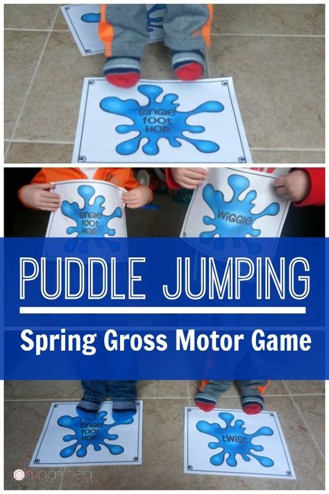 Spring Themed Gross Motor – Puddle Jumping- A fun way to get the kids moving with a Spring theme! I'm using this the entire Spring! Great for home, physical therapy, occupational therapy or in the education setting! Weather Activities Preschool, Preschool Weather, Spring Lessons, Puddle Jumping, Weather Theme, Motor Planning, Gross Motor Activities, Spring Preschool, Daycare Activities