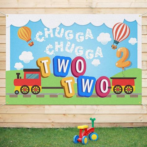 Train Second Birthday, 2nd Birthday Backdrop, Train Birthday Decorations, Train 2nd Birthday, Train Birthday Party Decorations, Gold Bachelorette Party Decorations, Train Party Favors, Chugga Chugga Two Two, Girl Shower Decorations