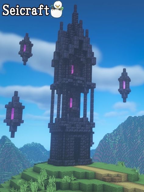 Tower Minecraft Ideas, Minecraft Fantasy Tower, Tower In Minecraft, Tower Minecraft, Minecraft Tower, Fantasy Tower, Minecraft Portal, Minecraft Structures, Bangunan Minecraft