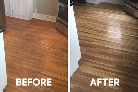 Hardwood floor refinishing in kitchen - before and after Refinish Hardwood Floors, Oak Floor Stains, Wood Floor Stain Colors, Walnut Wood Floors, Hardwood Floor Refinishing, Refinish Wood Floors, Wood Floor Finishes, Floor Refinishing, Hardwood Floor Colors