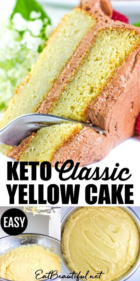 Every special occasion needs the perfect Yellow Cake. This Keto and Primal version, made with coconut flour, provides that great recipe you can return to again and again. Make a 2-layer cake, 4-layer cake or an easy 1-layer cake. Nut-free. Frost and enjoy! | Eat Beautiful || #cake #keto #lowcarb #primal #ketorecipes #dessert Keto Yellow Cake, Cake With Coconut Flour, Eat Beautiful, Keto Cakes, Cake With Coconut, Keto Baking, Postre Keto, Boiled Egg Diet Plan, Keto Cake