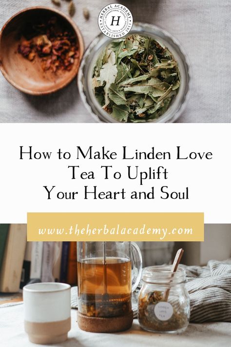 How to Make Linden Love Tea to Uplift Your Heart and Soul | Herbal Academy | This gentle Linden Love Tea recipe soothes the energetic heart and is the perfect thing to uplift yourself and soothe heartache and grief. Herbalism Books, Plant Magick, Healing Tea Recipes, Linden Tea, Tea Blending, Botanical Products, Health Herbs, Simple Syrups, Teas Recipes