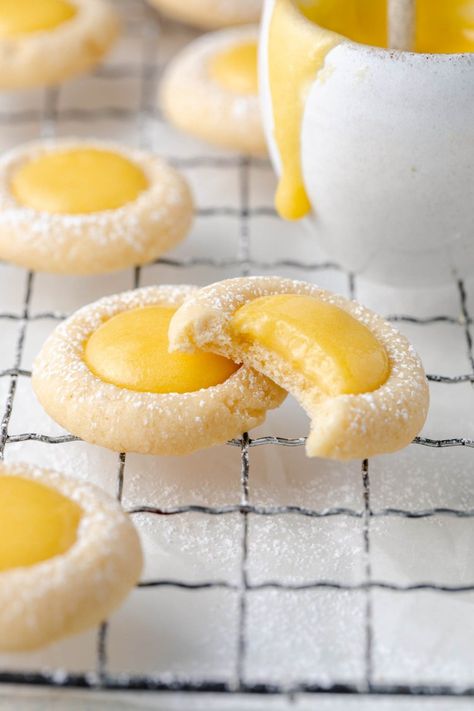 Lemon Curd Cookies Recipe, Lemon Curd Cookies, Curd Cookies, Jam Cookies, Cookie Ball, Lemon Tart, Thumbprint Cookies, Lemon Cookies, No Cook Desserts