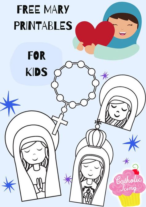 This is a great round up of Mary printables for Catholic kids and more than half of them are totally free! #catholic #mary #catholickids #liturgicalliving #virginmary #domesticchurch #rosary #catholicfamilies Mother Mary Crafts For Preschool, All Saints Day Activities For Kindergarten, Rosary For Kids Printable, Rosary Activities Catholic, Rosary Crafts For Kids Catholic, Mary Craft, Ccd Crafts, Catholic Kids Crafts, Catholic Kids Activities