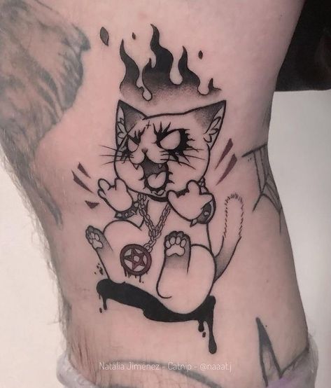 Cute Arm Cover Up Tattoos For Women, Witchy Cat Tattoo, Stammestattoo Designs, Funky Tattoos, Kawaii Tattoo, Creepy Tattoos, Cute Little Tattoos, Gothic Tattoo, Dream Tattoos