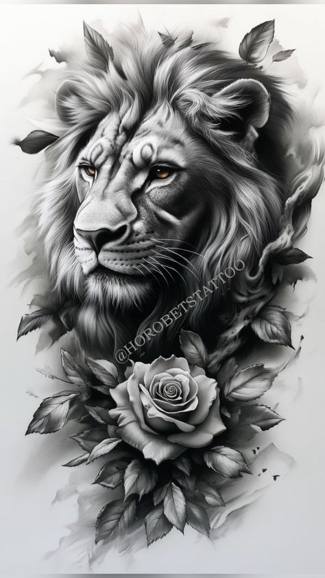 This **majestic lion tattoo design** showcases a powerful **black and grey lion portrait** with a **realistic rose accent**, symbolizing **strength and elegance**. The **high-contrast shading** and **refined details** make it an ideal choice for a **forearm or chest tattoo**.    ✔ **Perfect for a bold yet elegant tattoo**   ✔ **High-resolution digital download**   ✔ **Designed for forearm, sleeve, or chest placement**    Find **10 more unique lion tattoo designs** available now on my **Etsy store**! Unique Lion Tattoo, Tattoo Black And Grey, Lion Portrait, Lion Tattoo Design, Realistic Rose, Majestic Lion, Forearm Sleeve, Tattoo Black, Foot Tattoo