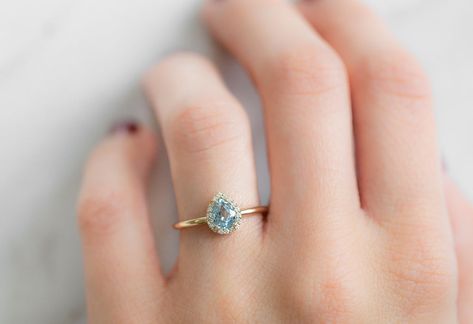 Unique Gemstone Engagement Rings, Custom Diamond Rings, Gemstone Engagement Ring, Velvet Ring Box, The Modern Bride, Halo Setting, Engagement Rings Opal, Montana Sapphire, Gemstone Engagement