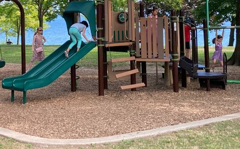 Top Materials to Put Under Playsets | Kids Gotta Play Outdoor Kids Play Area, Playground Surface, Playground Safety, Rubber Mulch, Kids Play Set, Outdoor Play Areas, Wood Mulch, Kids Outdoor Play, Outdoor Play Area