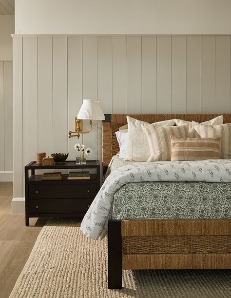 House & Home - Ashley Montgomery Decorates With English Style Ashley Montgomery, Bedroom Spring, Organic Modern Bedroom, Neutral Bedroom Decor, Warm Bedroom, Rattan Bed, Wicker Dining Chairs, Bedroom Panel, Neutral Bedroom