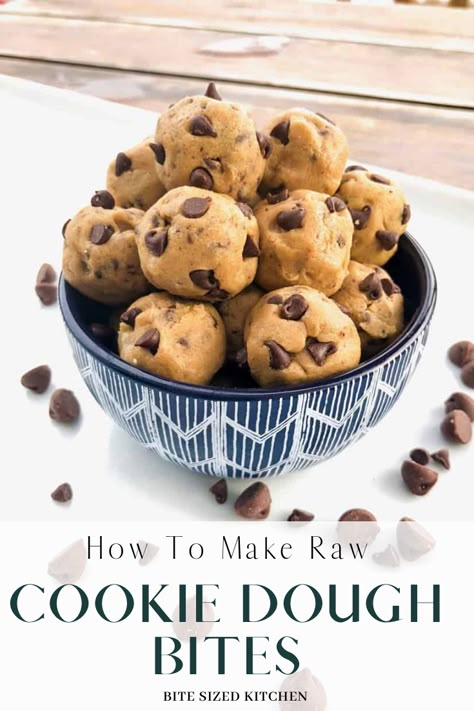 Cookie Dough Bites No Bake, Frozen Cookie Dough Bites, Edible Raw Cookie Dough, Mini Desserts For Parties, Edible Cookie Dough Bites, Bite Sized Appetizers, Chocolate Chip Cookie Dough Bites, Edible Chocolate Chip Cookie Dough, Party Food Ideas Appetizers