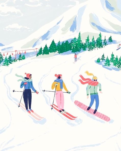 Ski Illustration Drawings, Apres Ski Illustration, Skiing Illustration, Ski Drawing, Ski Illustration, Christmas Skiing, Boho Collage, Taylor Hicks, Yellow Tips