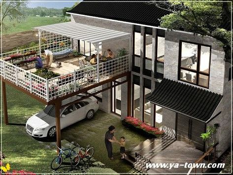 Carport Balcony Terrace, Deck Over Carport, Carport With Deck On Top, Carport Balcony, Garage Balcony, Carport Patio, Carport Designs, Small Balcony Design, Modern Small House Design