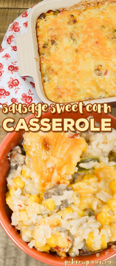 Sausage Sweet Corn Casserole is a hearty rice casserole that everyone one loves. Savory sausage and three types of sweet corn make this cheesy casserole the ultimate comfort food for family dinner. Ground Pork Sausage Recipes, Kilbasa Sausage Recipes, Sweet Corn Casserole, Ground Sausage Recipes, Food For Family, Pork Sausage Recipes, Sausage Recipes For Dinner, Sausage Dinner, Breakfast Sausage Recipes