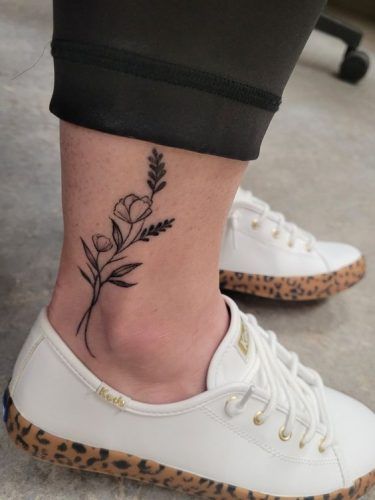 Floral Tattoo Design Ankle, Edgy Ankle Tattoos, Tattoo Ideas Female Meaningful Unique Ankle, Womens Ankle Tattoo, Ankle Leg Tattoo For Women, Flowers On Ankle Tattoo, Birth Flower Tattoo Ankle, Outer Ankle Tattoos For Women, Leg Ankle Tattoo