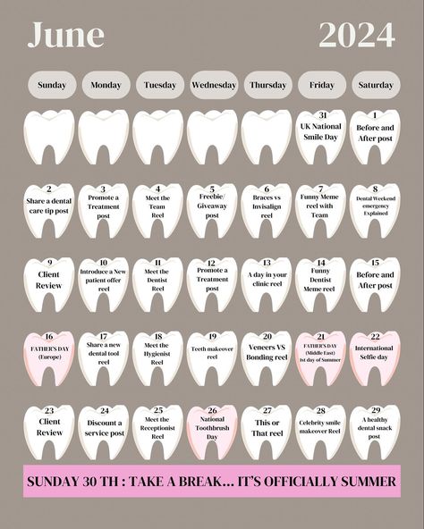 Dentist Content, Monthly Content Calendar, Dental Content, Dental Social Media, Content Calendar, Content Planning, Create Content, Content Calendars, Dental Practice