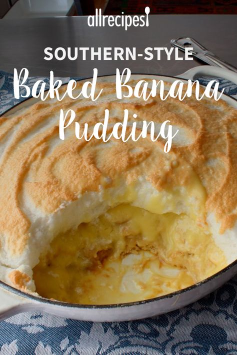 Oven Banana Pudding, Banana Pudding Cooked, Cooked Banana Pudding Old Fashioned, Baked Banana Pudding Recipe, Oven Baked Banana Pudding, Banana Pudding Custard Recipe, Banana Pudding For 2, Old Fashion Banana Pudding Recipes, Banana Pudding Baked