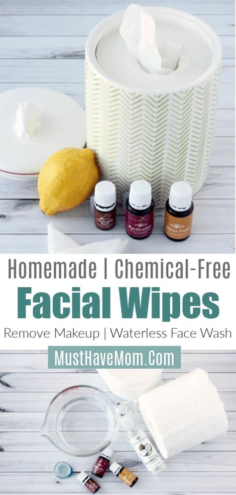 Homemade chemical free makeup remover wipes using essential oils Diy Makeup Remover Wipes, Baking Soda Face Scrub, Chemical Free Makeup, Homemade Makeup Remover, Diy Makeup Remover, Best Makeup Remover, Homemade Makeup, Face Wipes, Homemade Oil