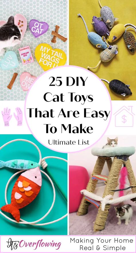 25 Homemade DIY Cat Toys That Are Easy To Make Make Cat Toys, Diy Jouet Pour Chat, Diy Cat Toys Easy, Cat Jungle Gym, Katt Diy, Katt Grejer, Chat Diy, Kat Diy, Handmade Cat Toys