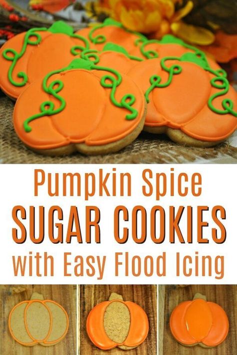 Flooding Icing Recipe, Rolled Sugar Cookie Dough, Pumpkin Spice Sugar Cookies, Sugar Cookie Dough Recipe, Cut Out Cookie, Spice Sugar Cookies, Fall Cookie Recipes, Sugar Cookie Recipes, Pumpkin Sugar Cookies