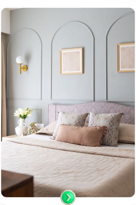 Lavender bedroom with elegant decor. This calming shade adds sophistication, creating a restful environment ideal for unwinding. Stunning pastel wall color inspirations for 2025. Pastel Colour Palette For Bedroom, Pastel Colour Bedroom, Lavender Bedroom Walls, Pastel Wall Color, Lavender Color Palette, Lavender Bedroom, Lavender Room, Pastel Bedroom, Bedroom Color Combination