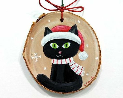 Cricut Ornaments, Jennifer Maker, Xmas Art, Scarf And Hat, Cat Christmas Ornaments, Black Kitty, Erie Pa, Christmas Scarf, Painted Christmas Ornaments