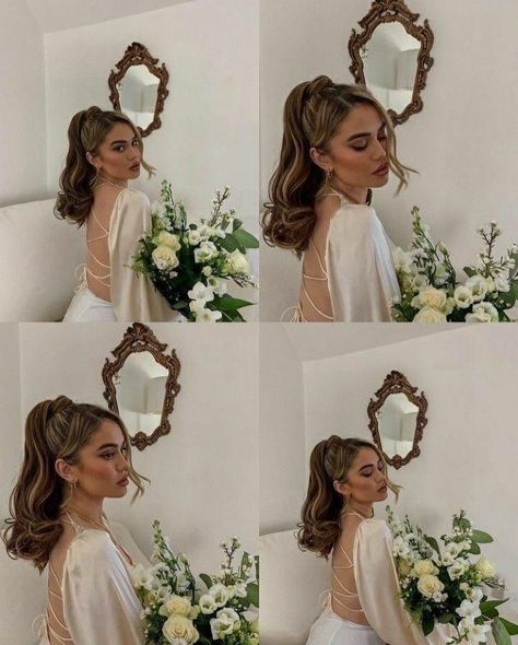 Aesthetic Hairstyles For Prom, Ponytail Bridal Hair, Formal Ponytail, Flowers Photoshoot, Formal Hairstyles For Long Hair, Guest Hair, Wedding Guest Hairstyles, Hair Braid Videos, Long Hair Wedding Styles