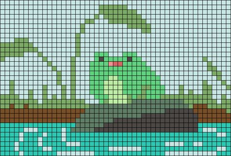 Alpha Patterns Frogs, Frog Alpha Pattern, Yarn Animals, Crochet Costumes, Bead Curtain, 3d Pixel, String Bracelet Patterns, Graph Crochet, Water Pond