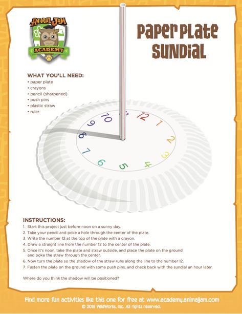 Paper Plate Sundial - Animal Jam Academy Best Paper Airplane, Science Fair Project Ideas, Fair Project Ideas, Paper Craft Ideas For Kids, Aesthetic Paper, Make A Paper Airplane, Science Fair Project, Kid Experiments, Science Projects For Kids